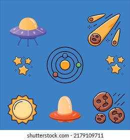 Abstrakte Vektorgrafiken eines Astronauten, Raumsymbol-Set, Symbole für den Astronauten