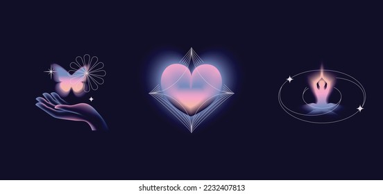 Vector abstract illustrations in modern gradient style hapes and forms, graphic design templates for social media posts and stories with copy space for text