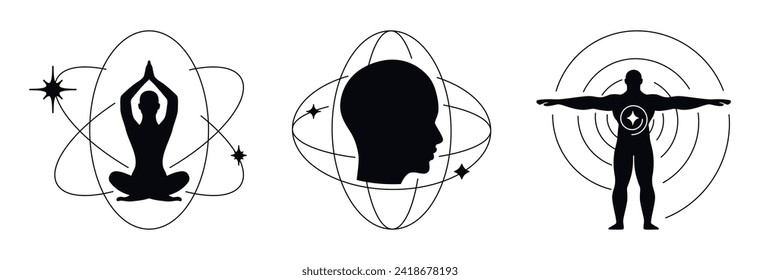 Vector abstract illustrations in modern line style with shapes and forms, graphic design templates, meditation, spirituality, mystic