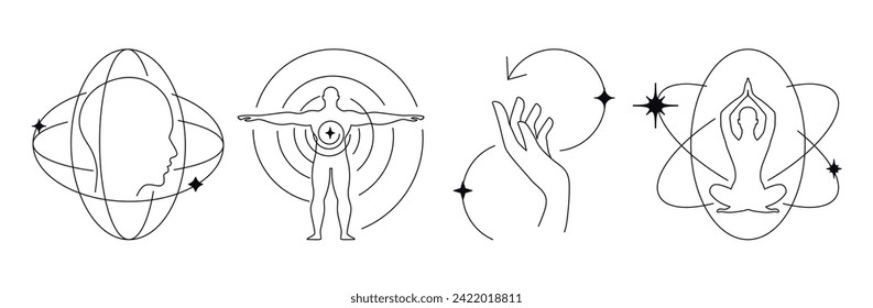 Ilustraciones abstractas vectoriales en línea moderna con formas y formas, plantillas de diseño gráfico, meditación, espiritualidad, mística