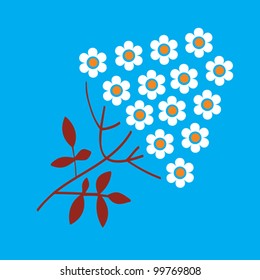 Vector abstract image. Branch with small white flowers. / Inflorescence