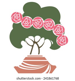 vector abstract image of the bush with roses in a pot for decoration and design
