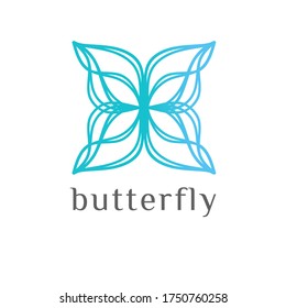 Vector abstract image of a butterfly with wings made of smooth multi-colored lines. Logo template, icon, sign, identity for the sphere of beauty, health, art, entertainment, hobbies, design, repair.