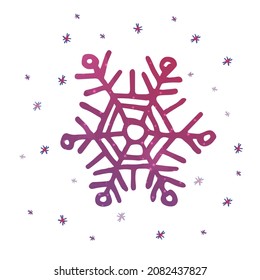 Vector abstract imagen with painted pink textured snowflake. Concept winter, snowfall, Christmas, new Year. You can use element in web design, banners, etc. Texture of snowflake is starry sky, galaxy.
