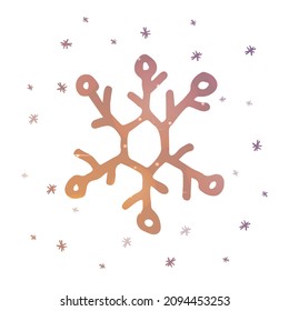 Vector abstract imagen with painted pink textured snowflake. Concept winter, snowfall, Christmas, new Year. You can use element in web design, banners, etc. Texture of snowflake is starry sky, galaxy.