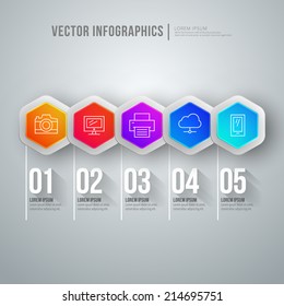 Infografía abstracta vectorial Flujo de trabajo e iconos, opciones de paso.