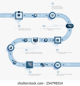 Vector abstract infographics road. Control levers communicate with one another. Clean, minimalist design. Used for informational graphs, reports, registration data, websites, printed materials, etc.