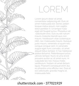 Vector abstract ink background with isolated liana leaves. Seamless border with monstera leaves. Hawaii background with place for text.