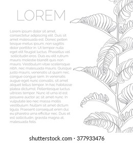 Vector abstract ink background with isolated liana leaves. Seamless border with monstera leaves. Hawaii background with place for text.
