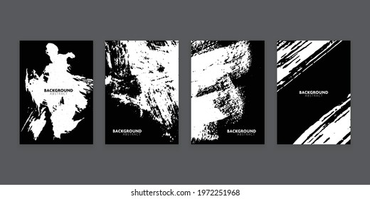 Vector abstract ink brush banner set with grunge style. Black and white design template.