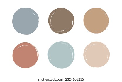 Vector abstract ink brush circles set. Natural and pastel colored grunge circles isolated. Hand drawn artistic elements for banner, poster, social media, sale promotions. Vector 