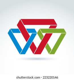 Vector abstract intersected isosceles triangles. Geometric colorful figures isolated on white background, corporate brand symbol.