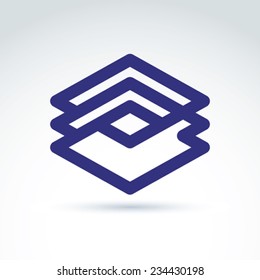 Vector abstract intersected monochrome rhombs, intertwined diamonds isolated on white background. Complex geometric corporate brand symbol.