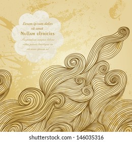 Vector abstract invitation card with abstract wave. Template wavy frame design for card. Grunge paper texture with tangled waves