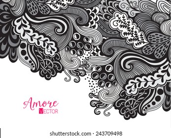 Vector abstract invitation card with abstract wave.  Lace ornament. Template wavy frame design for card