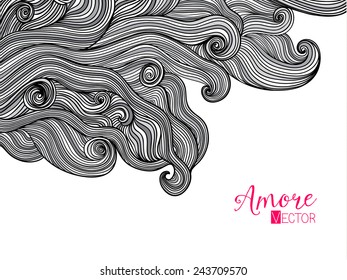 Vector abstract invitation card with abstract wave.  Lace ornament. Template wavy frame design for card