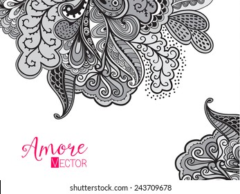 Vector abstract invitation card with abstract wave.  Lace ornament. Template wavy frame design for card