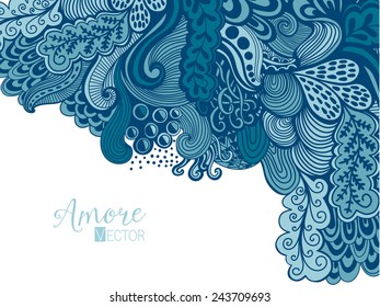 Vector abstract invitation card with abstract wave.  Lace ornament. Template wavy frame design for card