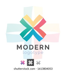 Vector Abstract Inward Arrows, Cross, X Shape Logo. Professional Business Branding, Corporate Icon.