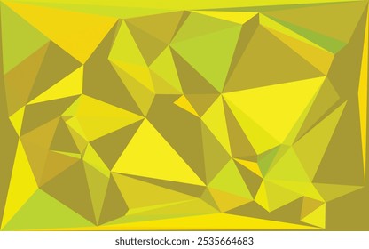 Vektorabstrakt unregelmäßiges Polygon gelber Hintergrund zerbröselt zerkleinert zerkleinert Papier Falten, Falten und Falten alle über Effekt mit einem dreieckigen Muster in natürlichen grünen Farben
