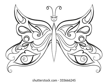 vector abstract isolated illustration of black and white butterfly