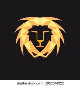 León aislado vectorial, forma geométrica sobre fondo negro