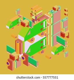 Vector abstract isometric construction, vector polygonal shape. Template for poster design and background or fabric print.