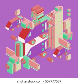 Vector abstract isometric construction, vector polygonal shape. Template for poster design and background or fabric print.
