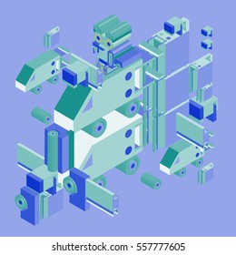 Vector abstract isometric construction, vector polygonal shape. Template for poster design and background or fabric print.