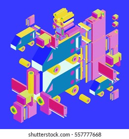 Vector abstract isometric construction, vector polygonal shape. Template for poster design and background or fabric print.