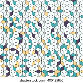 Vector abstract isometric cubes pattern in blue, grey and yellow