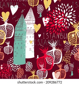 Vector abstract Istanbul city seamless pattern.