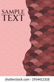vector abstract japanese background with fish scales, light part for text and colored orange and brown part, and bold border between them, fish scales have contrast random colours