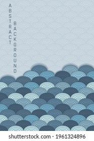 vector abstract japanese background with fish scales, light part for text on the top of picture and in the bot with shadow part is dark part of bright colored ornament, blue colours