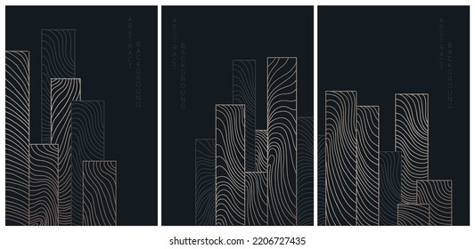 vector abstract japanese style illustration waves in rectangles in black and gold colours	
