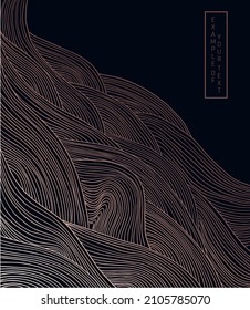 vector abstract japanese style landscapes lined waves in black and gold colours	