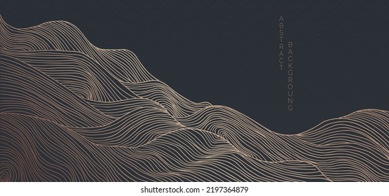 vector abstract japanese style landscapes lined waves in black and gold colours	