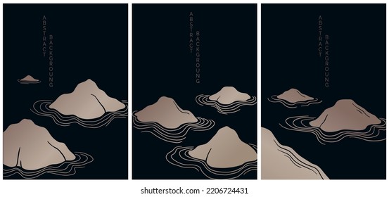 vector abstract japanese style landscapes mountains in black and gold colours	