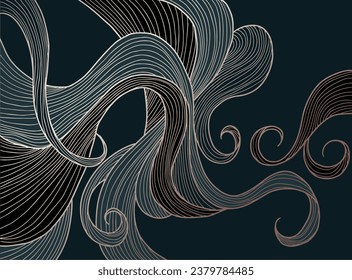vector abstract japanese style waves in black and gold colours
