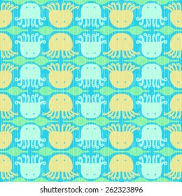 Vector Abstract Jellyfish Seamless Background Pattern