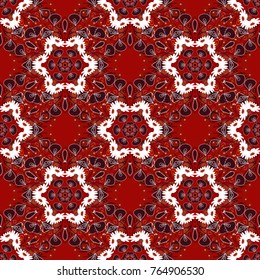 Vector abstract kaleidoscope background in red, brown and white colors. Beautiful kaleidoscope seamless pattern. Multicolor mosaic texture. Unique kaleidoscope design.