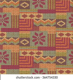 Vector abstract Knitting Seamless geometric Pattern. Knitted Texture. Retro Knit colorful fabric