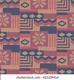 Vector abstract Knitting Seamless geometric Pattern. Knitted Texture. Retro Knit fabric