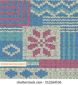 Vector abstract Knitting Seamless geometric Pattern. Knitted Texture. Retro Knit fabric