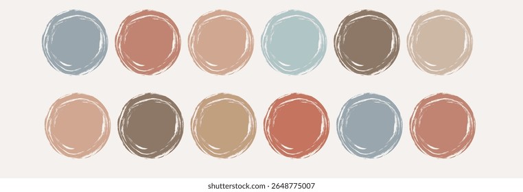 Vector abstract Korean, Chinese, Japanese ink brush circles. Set of neutral colored Oriental terracotta isolated hand drawn artistic design elements for sale promotion, social media highlights.art