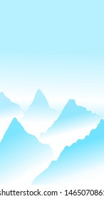 Vector abstract landscape of blue vibrant mountain peaks. Peaceful tranquil hand drawn nature background for relaxation, meditation and restoration. Perfectly suit for mobile application  backgrounds.