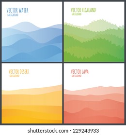 Vector abstract landscape. Decorative square banner with place for your content. Pack of four.
