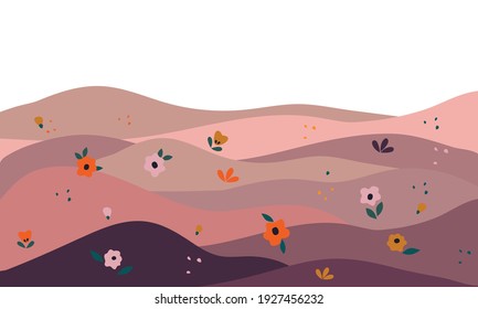 vector abstract landscape, field with simple flowers elements