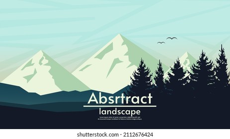 Vector abstract landscape. Forest with hills and mountains. Design for greeting card, background. 