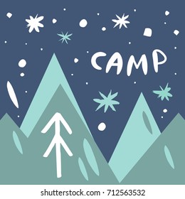 Vector abstract landscape illustration, camp.